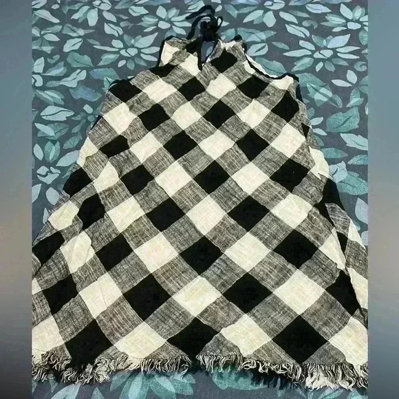 cloth & stone Dresses & Skirts - Anthropologie Cloth & Stone Black White Gingham Buffalo Check Fringed Dress M